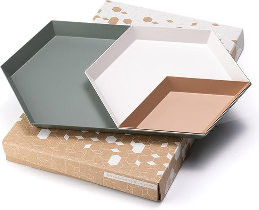 LINE+ARC Hand-Painted Metal Nesting Trays (Set of 3 ModTrays, Joshua Tree) for Mid-Century Modern Coffee Table Entryway Stacking Geometric Trinket Valet Catchall Vanity Jewelry Ottoman