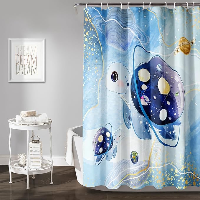 AILONEN Sea Turtle Shower Curtain,Blue Space Planet Turtle Bath Curtain,Watercolor Ocean Turtle Shower Curtain Waterproof for Bathroom Decor with 12 Plastic Hooks, 72" W*96" H