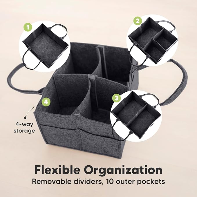 KeaBabies Diaper Caddy Organizer - Baby Organizer for Nursery, Car Storage Organizer, Baby Gift Basket, Changing Table Organizer,Portable Diaper Organizer Caddy for Girls, Boys(Mystic Gray)