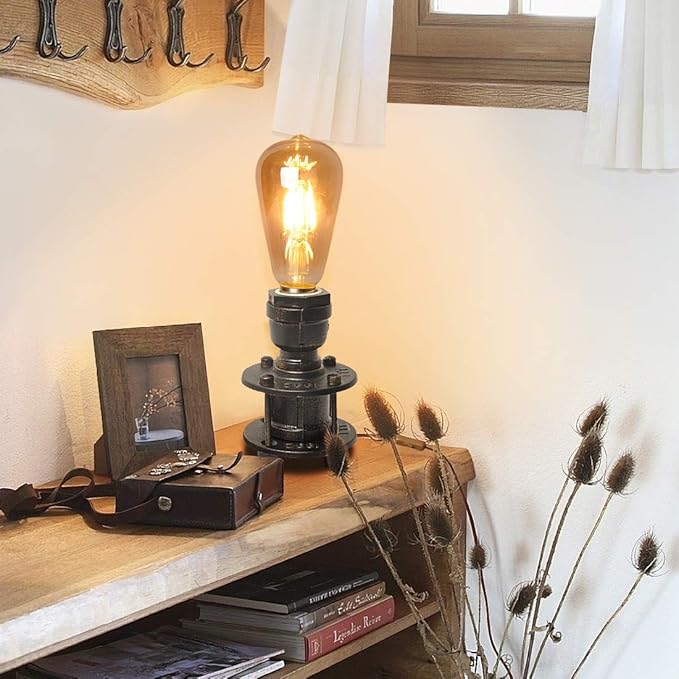 Industrial Table Lamp Base for Bedroom, Small Bedside Desk Lamps Vintage Rustic Farmhouse Mini Lamp Gold Metal Bronze Lights for Nightstand, Reading Room (No E26 Edison Bulb)