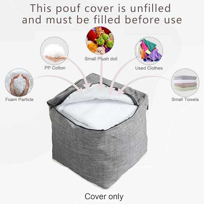 Louis Donné 45x45 Small Square Foot Rest Pouf Cover - Stool Cover for Ottoman, Washable Pet Friendly Storage Bag for Clothes Toys, Breathable Eco-Friendly Durable Wrinkle Resistant Boho Cotton