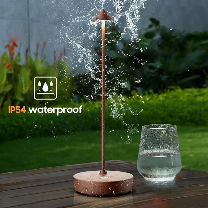 Rechargeable Cordless Table Lamp, 6000mAh LED Battery Operated Desk Lamp Touch 3 Color Stepless Dimming Portable Outdoor Waterproof Table Light for Patio/Restaurant/Dining/Home (Rust)