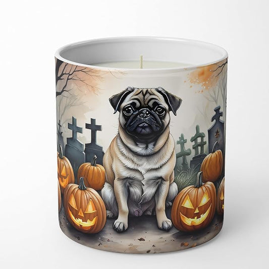 Caroline's Treasures DAC2064CDL Fawn Pug Spooky Halloween Decorative Soy Candle Nature Soy Wax Essential Oil Home Decor Ideal for Bedroom Kitchen Bath Office Gift, 10 oz
