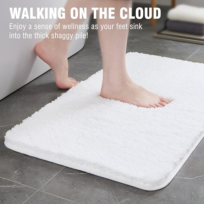TECHMILLY Super Soft Shaggy Bathroom Runner Rugs, Absorbent Thick Non Slip Microfiber Bath Rugs, Quick Dry Machine Washable Bath Mat for Bathroom Floor, Bathtub and Shower 17"x47"