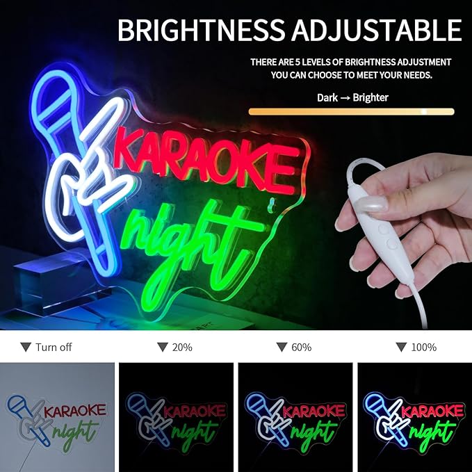 Karaoke Night Neon Sign for Music Room Decor Dimmable Karaoke Led Lights Signs for Karaoke Party Neon Light for Beer Bar Man Cave Pub Studio Game Room Birthday Party Decoration