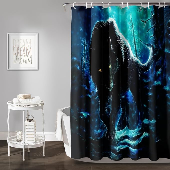 AILONEN Wolf Shower Curtain,Evening Moon Wolf Bath Curtain Gifts for Kids Boys Girls,Safari Wolf Polyester Waterproof with 12 Plastic Hooks 72" W*72" H