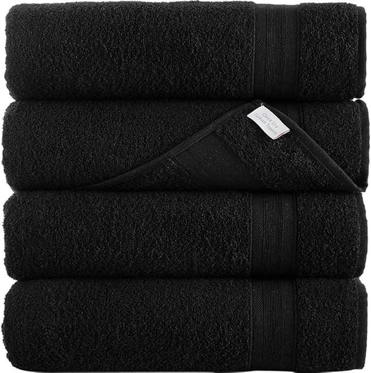 Quick-Dry, Soft & High Absorbent Bath Towels 27"x54" Cotton Turkish Bath Towel Set of 4 | Daily Use 100% Cotton Towels for Bathroom, Gym & More | Bathroom Towels Set (4 Pcs, Black)