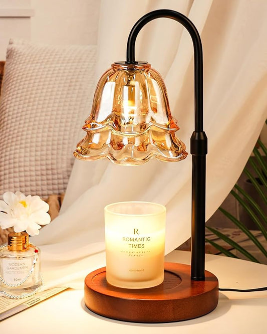 Candle Warmer Lamp with Timer & Dimmer, Adjustable Height, House Warming Birthday Gifts for Women Mom, Flower Candle Lamp Warmer, Wax Warmer Lamp for Jar Candles with 2 Bulbs