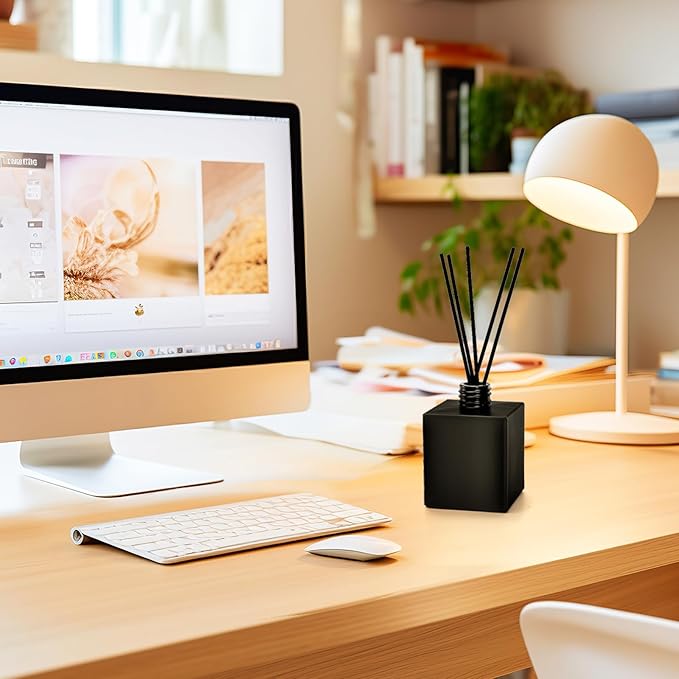 Yesland 6 Pack Perfume Reed Diffuser Bottle, 200ml/6.7oz Empty Refillable Essential Oil Bottles Glass with 60 Sticks, DIY Fragrance Diffuser Sets for Home Bathroom Office Decoration Gift, Black