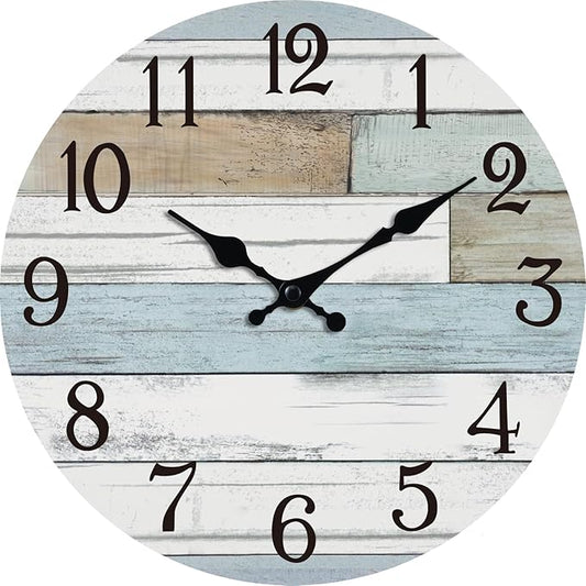 Wall Clock Battery Operated 16 Inch Large Silent Non Ticking Coastal Design Country Rustic Retro Decorative for Bathroom Kitchen Living Room Bedroom