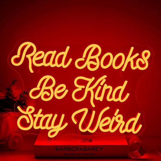 NEONLOVE Read Books Be Kind Stay Weird Neon Sign Red Neon Signs for Wall Decor Light Up Sign Dimmable Neon Sign for Bedroom Library Bookstore Party Neon Light Sign for Teen Classroom Neon Light Sign