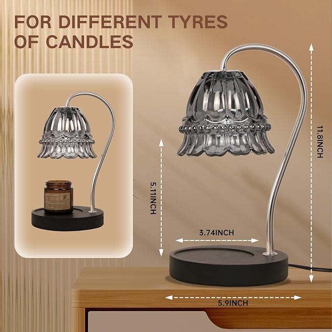 Candle Warmer Lamp with Timer Electric Candle Warmer Lamp Adjustable Height Candle Warmer Dimmable Wax Warmer Lamp Jar Candles with 2 Bulbs for Home Decor & Office