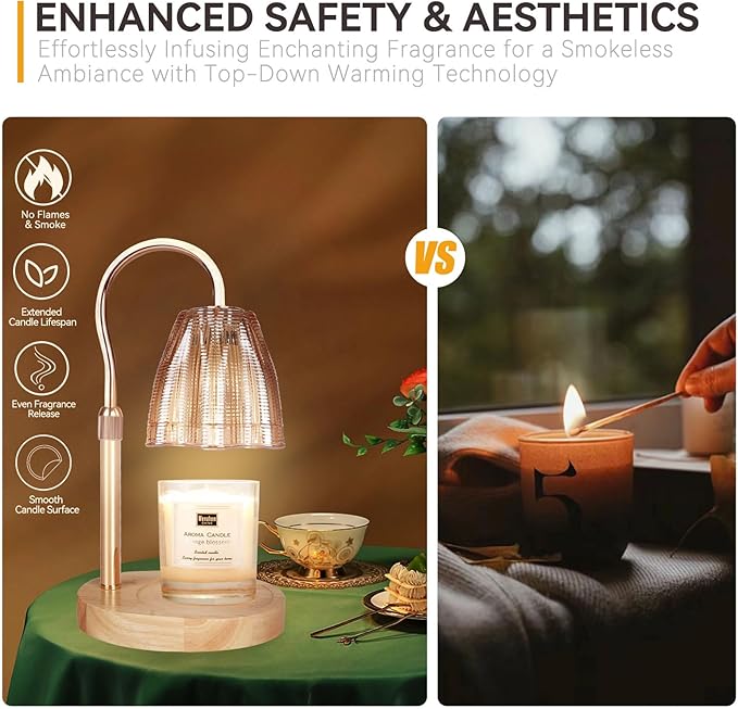 Candle Warmer Lamp with 3 Bulbs, Adjustable Height Dimmable Candle Warmer with Timer, Compatible with Large Jar Candles, Candle Lamp with Charming Gift Box Ribbon for Her/Him