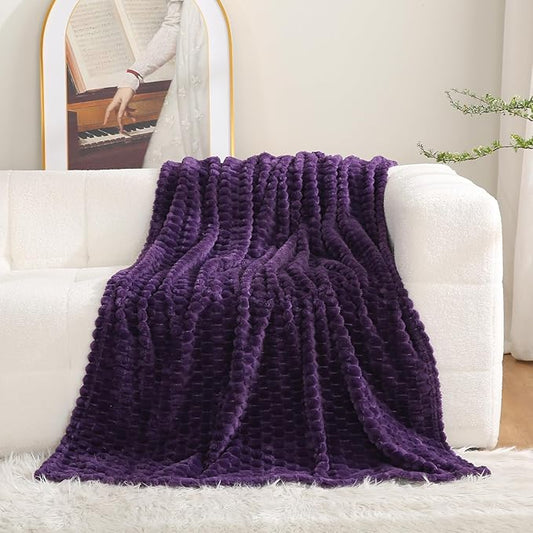 Puncuntex Deep Purple Throw Blanket 50"×60" inches Fuzzy 3D Jacquard Decorative Flannel Fleece Super Soft Plush Cozy Blanket for Couch Sofa Chair Lightweight