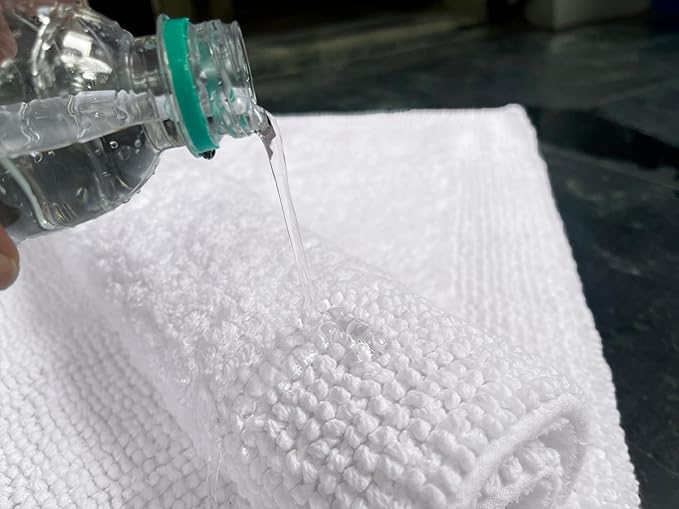 Bedding Craft Reversible White Cotton Bath Mat Rug – 17x24, Water Absorbent, Machine Washable Bathroom Rug Mat for Outside Bathtub