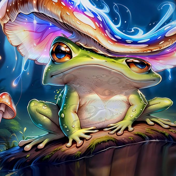 AILONEN Cartoon Frog Shower Curtain,Magic Mushroom Waterproof Fabric Bath Curtain for Kids Girls,Boho Style Tropical Amphibian Shower Curtain Set for Bathroom, 72" W*72" H