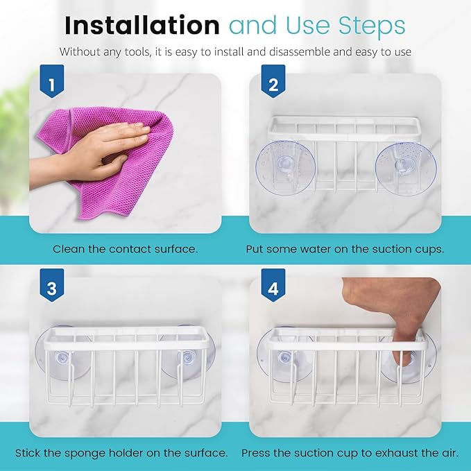 Kitchen Sponge Holder,Sponge Holder for Kitchen Sink Suction, Sink Caddy (White)