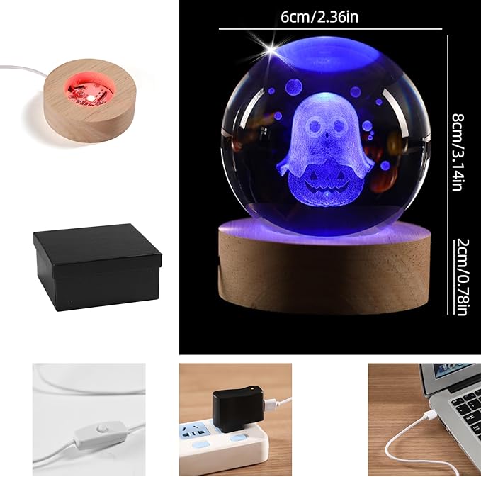 Ghost Night Light,Red Halloween Lights,Crystal Rechargeable Beside USB Vintage Halloween Decor Light,Funny Office Desk and Halloween Gifts for Woman and Kids