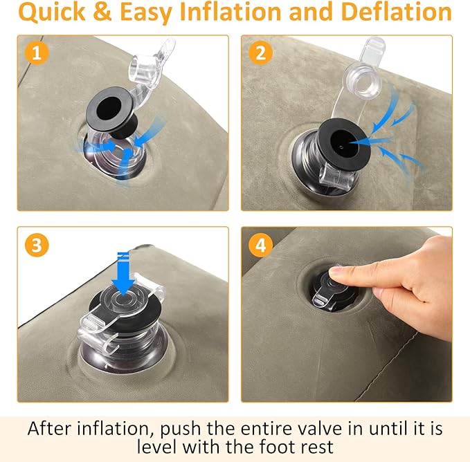 Inflatable Foot Rest Pillow for Travel - Adjustable Height Flight Foot Rest with Eye Mask and Earplugs for Kids & Adults on Airplane, Car, Train, Office, and Home (Gray, 2 PCS)