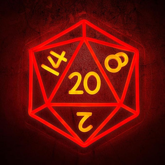 DND Dice Neon Signs for Wall Decor,Cool Dimmable Dungeons and Dragons Dice Game LED Sign,13x11 inch USB Powered Dimmable Neon Light for Man Cave, Game Room, Bedroom, Party Decoration Gifts