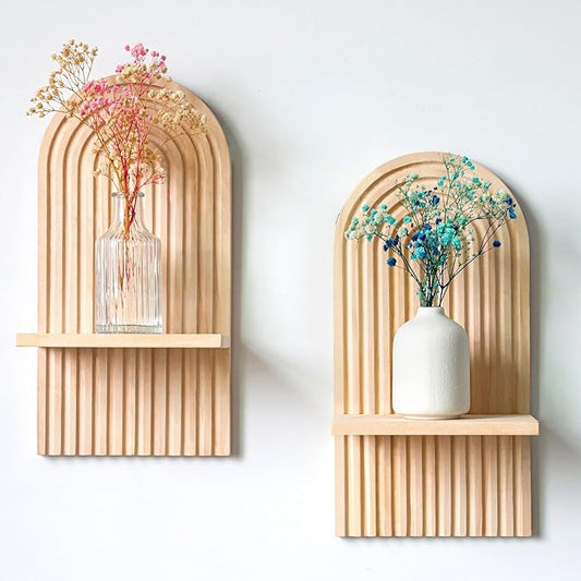 YIYA 2 Pcs Boho Wooden Rainbow Wall Shelves Floating Shelves for Wall Rainbow Arch Boho Floating Shelves Modern Boho Wall Shelf for Living Rooms Bathroom Display, Beige