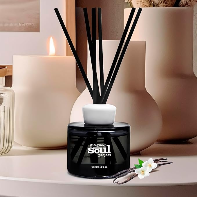 Reed Diffuser, Vanilla Scented Reed Diffusers for Home, Come with 6 Reed Diffuser Sticks, Decorative Air Freshener for Bathroom& Office