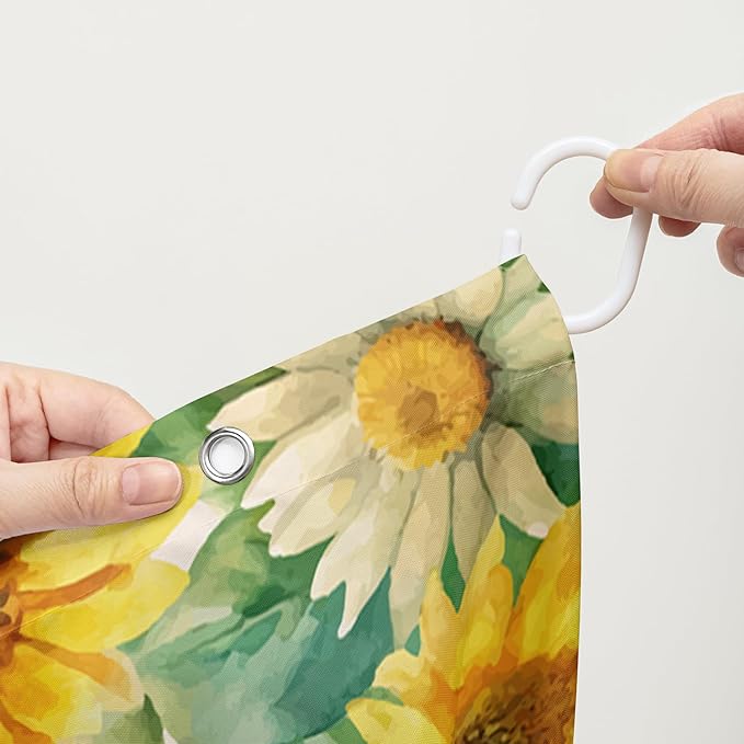 AILONEN Cartoon Green Frog Shower Curtain,Watercolor Sunflower Shower Curtain,Cute Kawaii Frog Curtain for Kids Girls Boys,Yellow Flower Animal Frog Print Waterproof Bath Curtain 60" W x 72" H