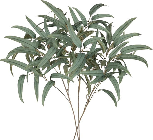 Briful Artificial Eucalyptus Willow Branches 33'' Tall Gray Fake Eucalyptus Stems Arrangement, Realistic Faux Greenery Stems, Indoor Plant, Home Housewarming Farmhouse Porch Vase Decor, Set of 3