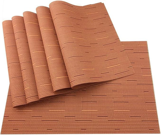 Exquisite Woven Vinyl Placemats for Dining Table Heat Resistant PVC Table Mats (Pack of 6, Orange)