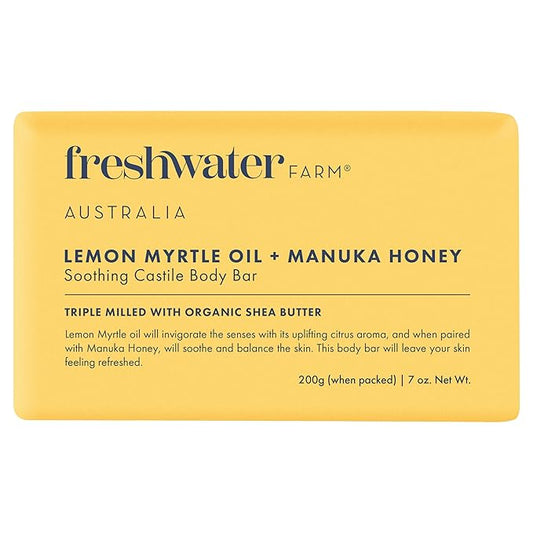 Soothing Castile BODY BAR | Lemon Myrtle Oil + Manuka Honey | Natural Ingredients | Triple-Milled Soap Bars With Organic Shea Butter