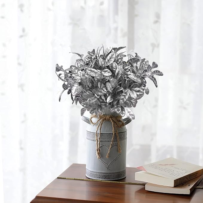 CATTREE Fake Silver Plants for Christmas Decor, Artificial Plant Plastic Grass Faux Leaves Shrubs Simulation for Indoor Outdoor Home Party Hall Office Table Décor Planter Filler - 3 Pack