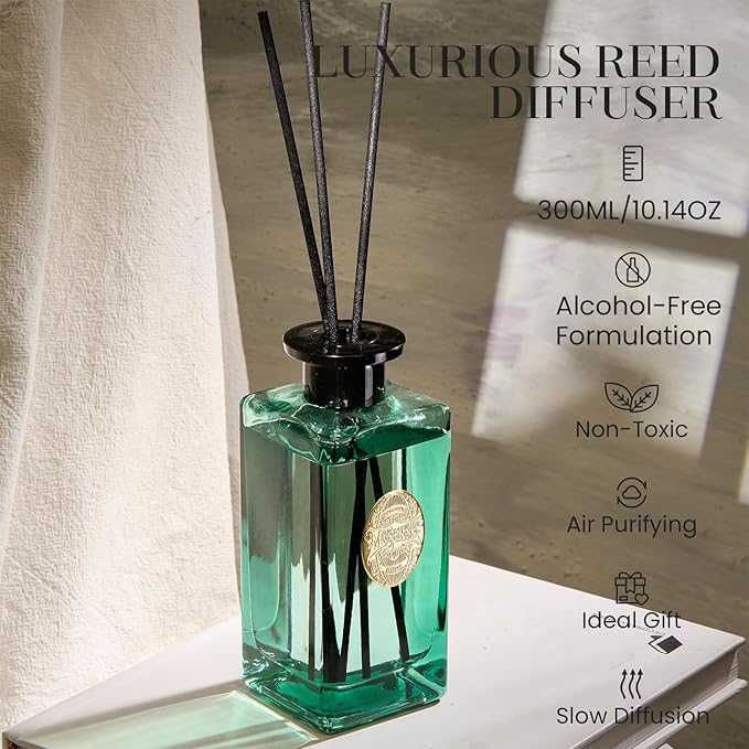 M&SENSE 10.14 oz Large Reed Diffuser | SEA Island Cotton Scent Oil Diffuser with Sticks |Long Lasting Non-Toxic Essential Oil |Reed Diffuser for Bathroom Shelf Decor
