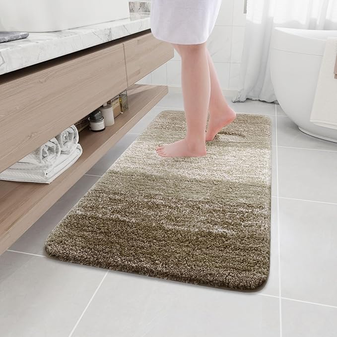 Arotive Microfiber Bathroom Rugs, Shaggy Soft and Absorbent Bath Rug, Non-Slip, Thick Plush Machine Washable Dry Bath Mats for Bathroom, Tub and Shower, 44x24, Coffee