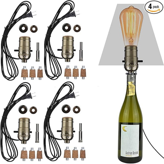 Bottle Lamp Kit with 9mm Glass Drill bit DIY Lamp Kit for Liquor Bottles with Slip on Socket and 8 Feet Power Cord,No Drilling Required