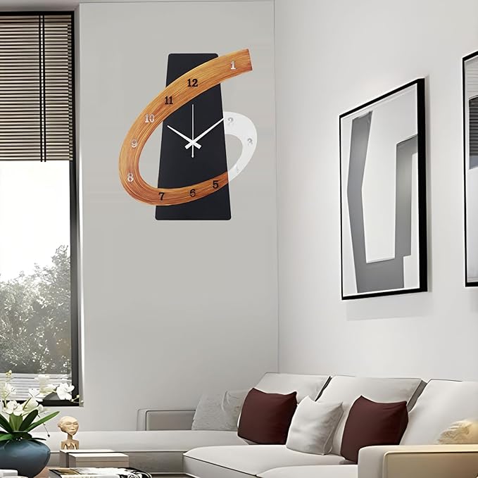 Modern Large Decorative Wall Clock，17 inch Black Silent Non-Ticking Nordic Metal Wall Clocks for Living Room Home Kitchen Bedroom Cafes Office Staircase，Arabic Numerals Quartz Clock(35x44cm)