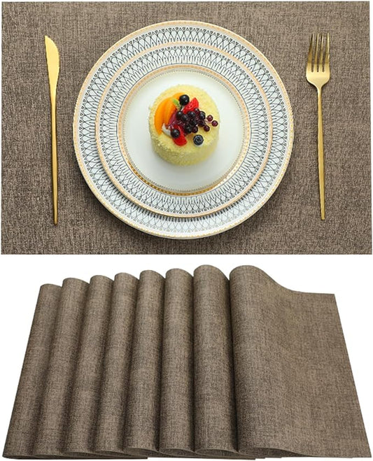 Placemats Set of 8 Washable Heat Resistant Place Mats PVC Woven Dining Table Mat Brown 8pcs