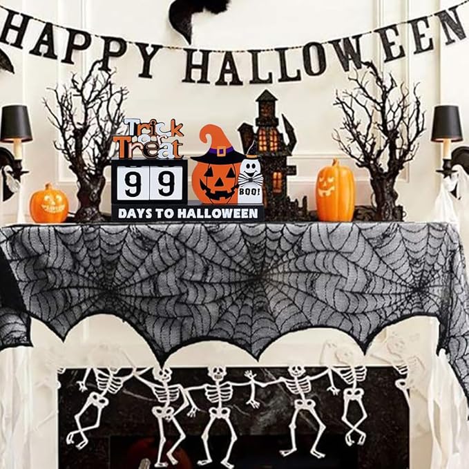 DECSPAS Halloween Decorations Indoor, Large Size Wood Block Set with Pumpkin Cat Halloween Countdown Decor, Trick or Treat Table Centerpiece for The Home, Mantle, Party Decorations