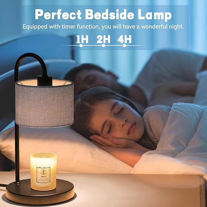 Candle Warmer Lamp with Timer, Dimmable Candle Wax Warmer Candle Lamp with 2 Bulbs, House Warming Gifts Brithday Gifts for Women Bedroom Home Decor - Gray
