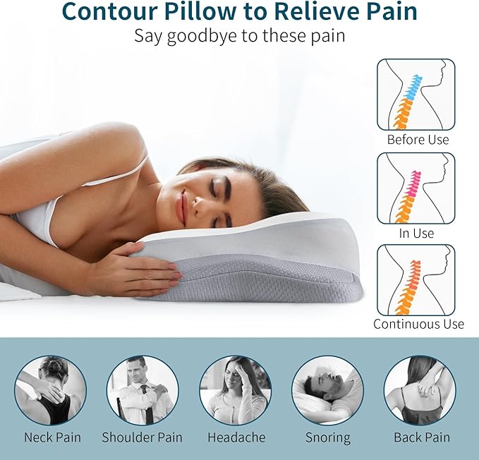 Cervical Pillow for Neck Pain Relief, Ergonomic Memory Foam Pillows with Cooling Pillowcase, Orthopedic Bed Pillow for Sleeping, Contour Neck Support Pillow for Side Back Stomach Sleeper