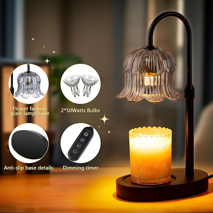 Candle Warmer Lamp Electric Timer - Candles Height Control Warmers Scented Lamps No Flame Heat Warm Melt Wax Jar Modern Home Decor Table Lights for Home Living Bedroom Decorative