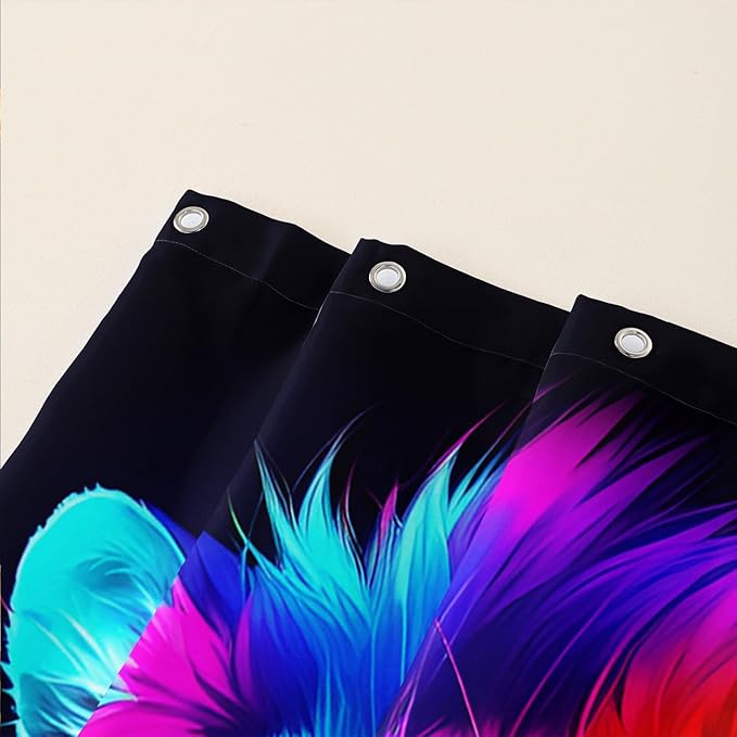 AILONEN Colorful Lion Shower Curtain for Kids Boys Teens,Rose Flower Graffiti Lion Bath Curtain for Bathroom Decor,Romantic Polyester Waterproof with 12 Plastic Hooks 72" W*96" H