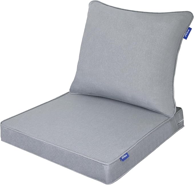 Deep Seat Cushions, Outdoor Cushions, Patio Furniture Cushions, Deep Seat & Back Cushion Patio Cushions with Rmoveable Cover for Backyard Couch Sofa Fade Resistant (22x22x3 in, Light Grey)