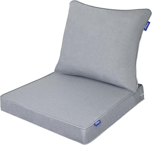 Deep Seat Cushions, Outdoor Cushions, Patio Furniture Cushions, Deep Seat & Back Cushion Patio Cushions with Rmoveable Cover for Backyard Couch Sofa Fade Resistant (22x22x3 in, Light Grey)