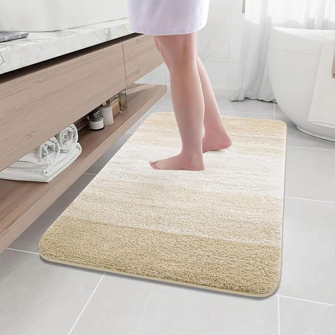 Arotive Microfiber Bathroom Rugs, Shaggy Soft and Absorbent Bath Rug, Non-Slip, Thick Plush Machine Washable Dry Bath Mats for Bathroom, Tub and Shower, 44x32, Light Beige