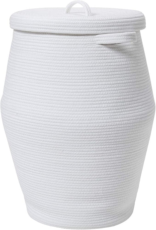 26" x 20" Tall Extra Large Storage Basket with Lid, Cotton Rope Storage Baskets, Woven Laundry Hamper with Cover, Cloth Storage Bin, for Clothes Towels in Living Room, All White
