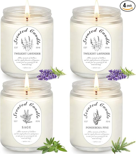 4 Pack Candles for Home Scented, Lavender Candles, 28 oz 200 Hour Aromatherapy Candles, Long Lasting Candle Gift Set for Women, Perfect for Birthday Gifts
