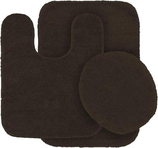 Mk Home Collection 3 Piece Bathroom Rug Set Bath Rug, Contour Mat & Lid Cover Non-Slip with Rubber Backing Solid Brown/Chocolate New
