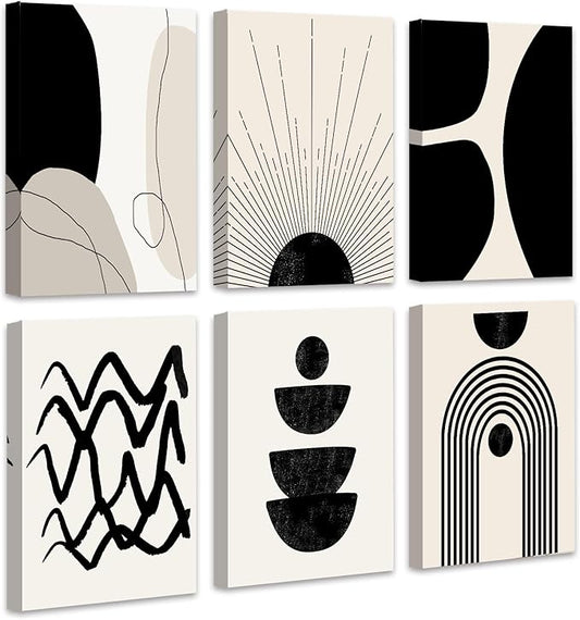 𝗗𝗿𝘀𝗼𝘂𝗺 Abstract Boho Wall Art Minimalist Geometric 𝗙𝗿𝗮𝗺𝗲𝗱 Wall Decor 12x16in Boho Room Decor Black Brown Beige Line Art Canvas Painting Mid Century Modern Prints Bohemian Posters for Living Room