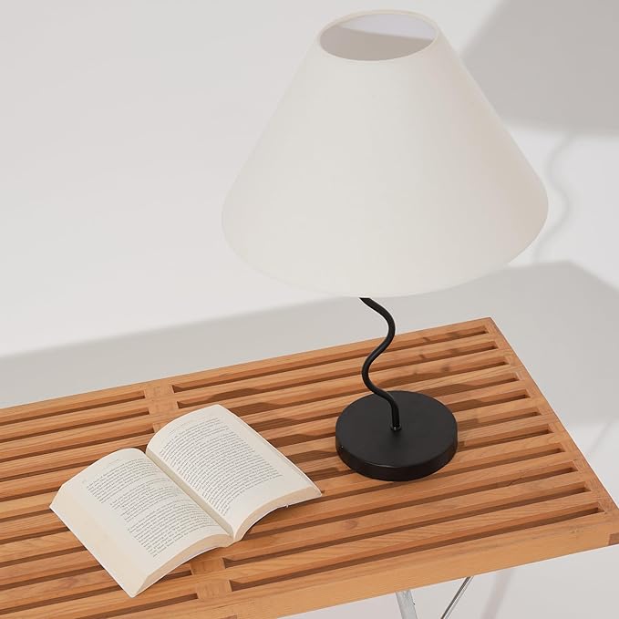 Brightech Squiggle Desk Lamp – Tall LED Table Lamp for Bedroom, Living Room, Office – Boho Mid-Century Modern Bedside Table Lamp with A-Line Open Shade and LED Bulb – Black