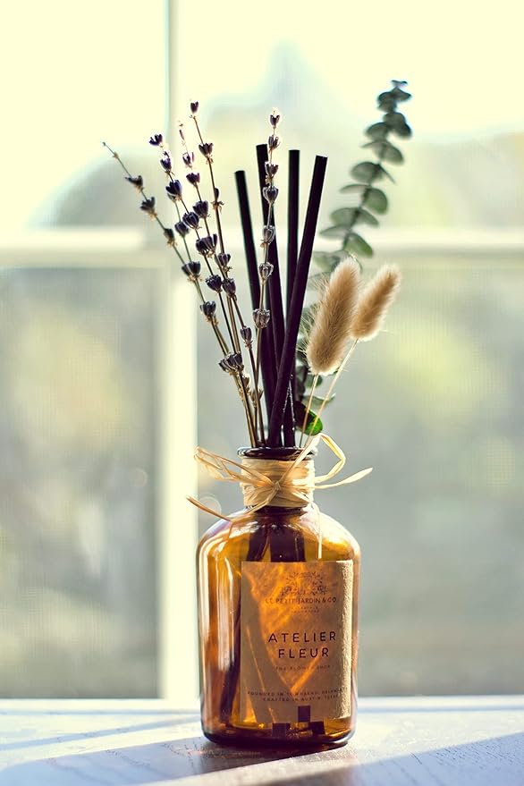 Reed Diffusers - Oil Sticks Diffuser Set with Real Dried Flowers - Reed Diffusers for Home, Bathroom & Office | Air Freshener Fragrance Sticks for Shelf Decor & Gifts by Le Petit Jardin & Co.